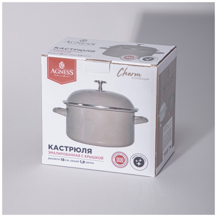 Кастрюля agness эмалированная с эмал.крышкой серия "charm" 1.8 л, 18*9,5 см Agness (934-604) Кастрюля agness эмалированная с эмал.крышкой серия "charm" 1.8 л, 18*9,5 см Agness (934-604)
