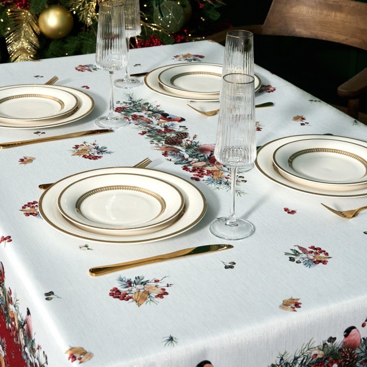 Скатерть 140х180 cm прямоугольная, "морозко.снегири" цвет: красный, полиэстер 100% Lefard (986-006-19)