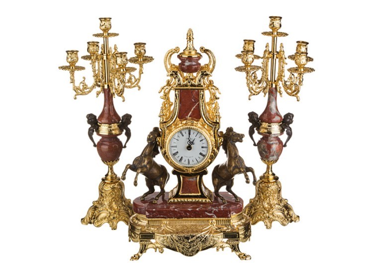 Набор:часы+2 подсвечника (кварцевые) высота=52/52 см.диаметр циферблата=10 см. Olympus Brass (292-023)