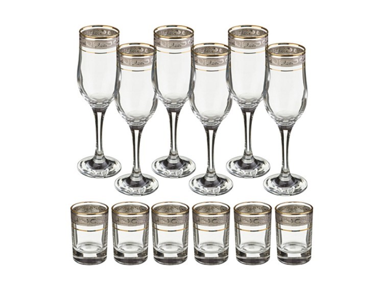 Набор на 6 персон "император" 12 предметов :6 стопок для водки 50 мл.+6 бокалов для шампанского 200 (381-613) 