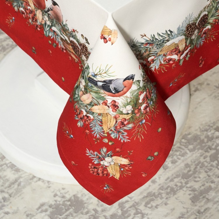 Скатерть "морозко.снегири" 140х180см, красный, 100% хлопок,твил пропитка Lefard (850-745-2)