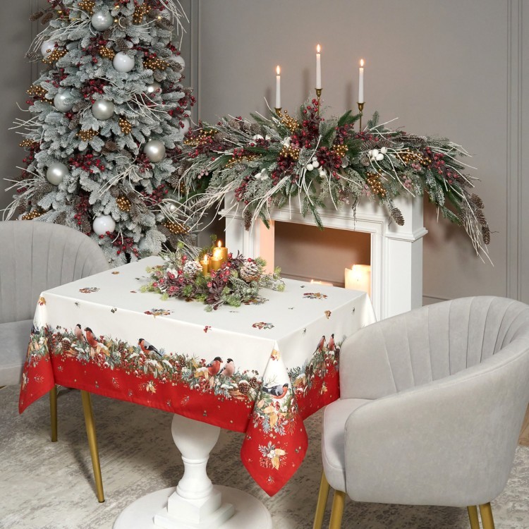 Скатерть "морозко.снегири" 140х180см, красный, 100% хлопок,твил пропитка Lefard (850-745-2)