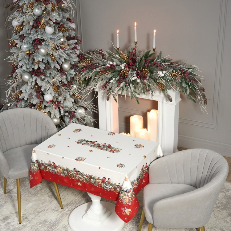 Скатерть "морозко.снегири" 140х180см, красный, 100% хлопок,твил пропитка Lefard (850-745-2)