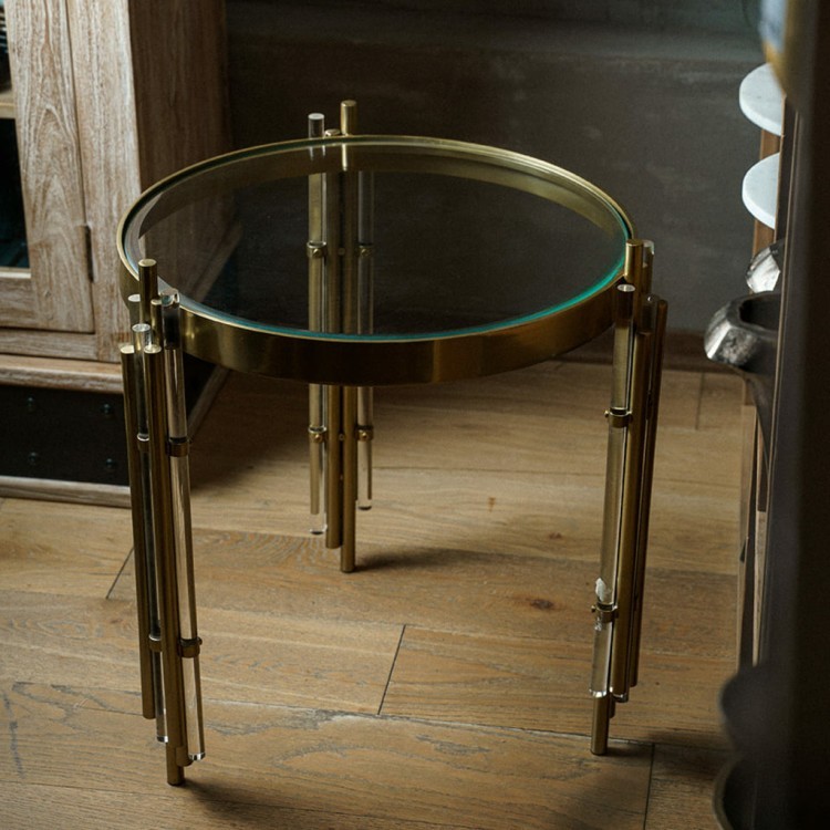 Стол D070, 60, стекло,сталь, акрил, Antique brass/Acrylic, ROOMERS FURNITURE