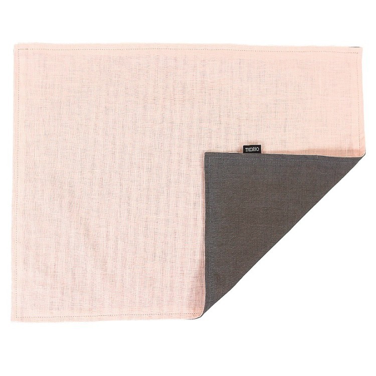 Салфетка под приборы из умягченного льна с декоративной обработкой серый/розовый essential, 35х45 см (63133)