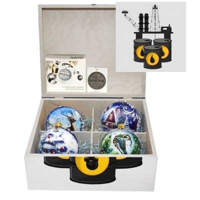 Новогодний набор на 4 шара Золотой резерв с кристаллами Swarovski (2565)