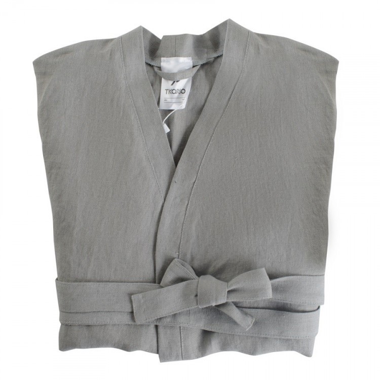 Халат из умягченного льна серого цвета essential, размер s (63535)