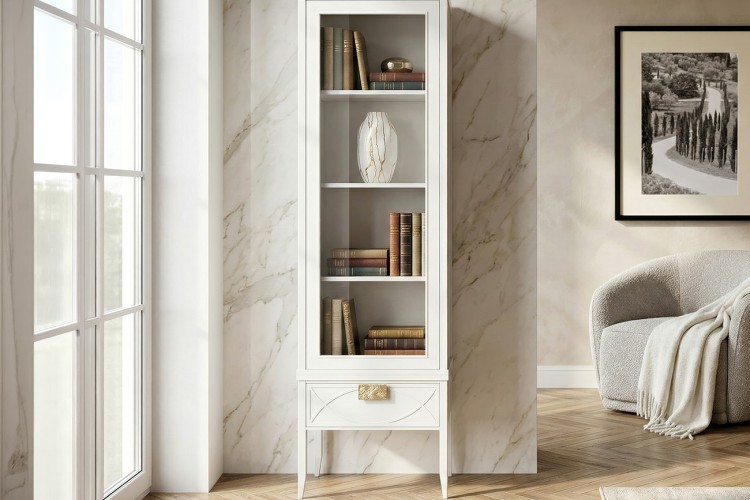 Шкаф-витрина 1 стеклянный фасад с тумбой прикроватной с 1-м ящиком (TT-00016859)