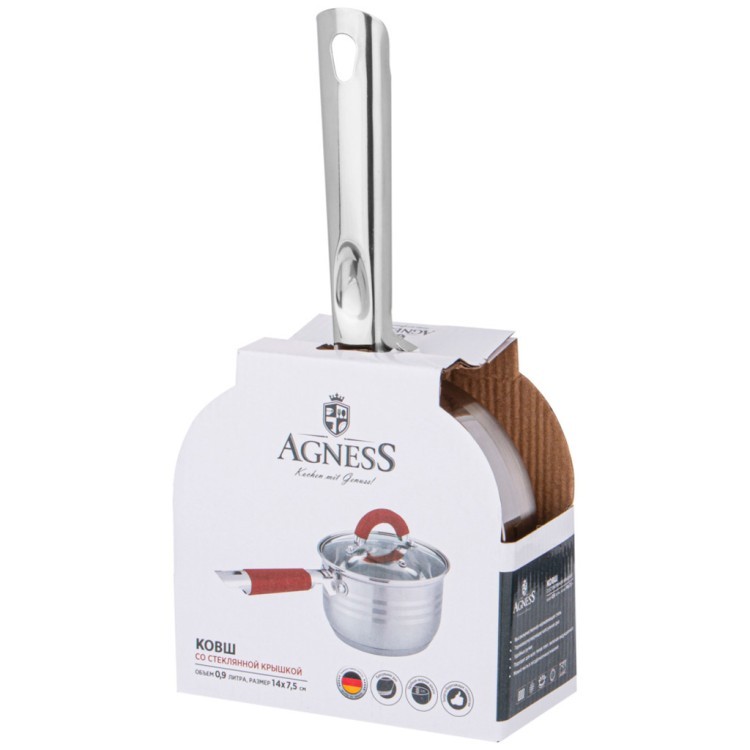 Ковш agness со стекл.крышкой серия classic 0,9 л. 14*7,5 см Agness (937-406)
