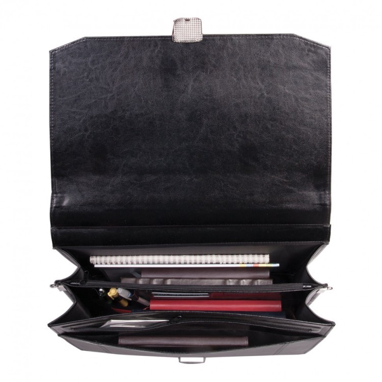 Портфель "Бизнес" 41х34х10 см искусственная кожа 3 отделения замок с ключом черный 240001 (1) (89730)