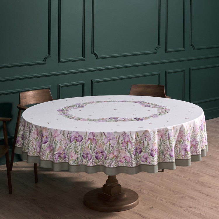 Скатерть круглая  "ирисы" ,d220см, 100% хлопок,твил c пропиткой, белый Lefard (850-743-25)