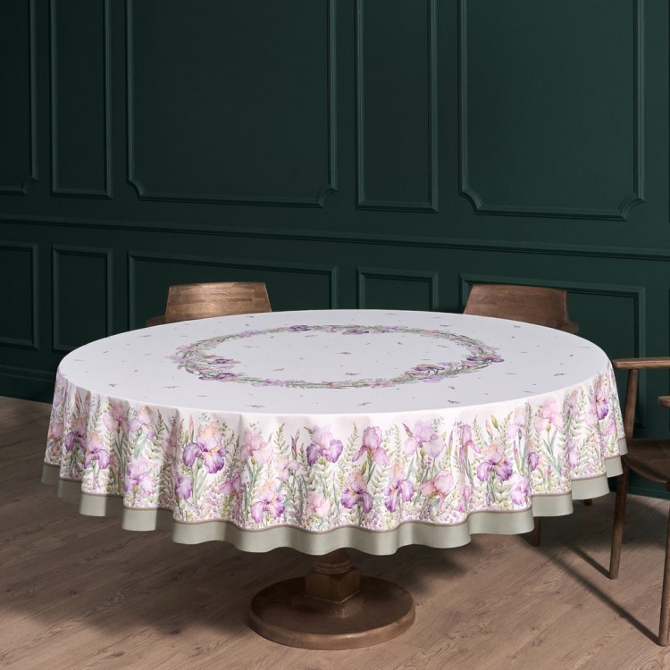 Скатерть круглая  "ирисы" ,d220см, 100% хлопок,твил c пропиткой, белый Lefard (850-743-25)