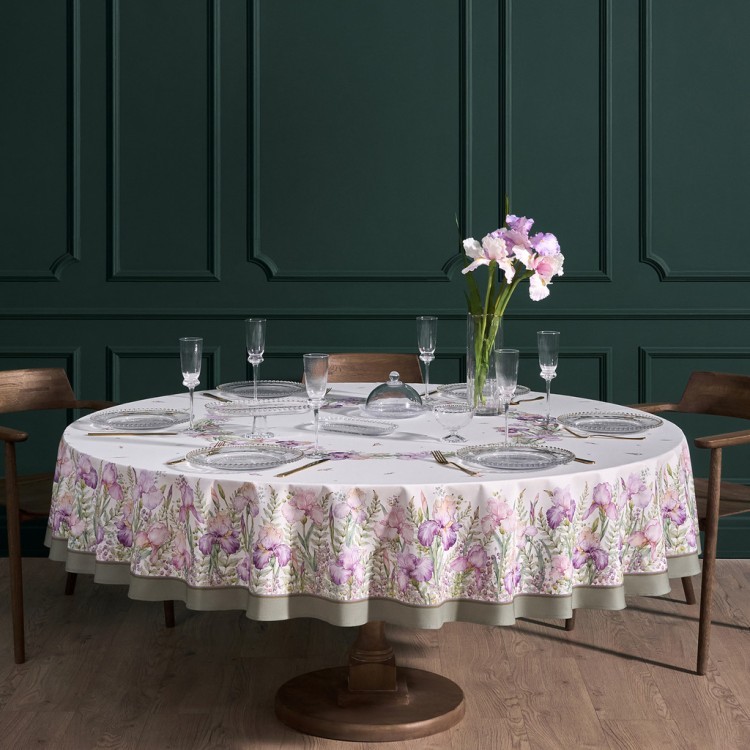 Скатерть круглая  "ирисы" ,d220см, 100% хлопок,твил c пропиткой, белый Lefard (850-743-25)