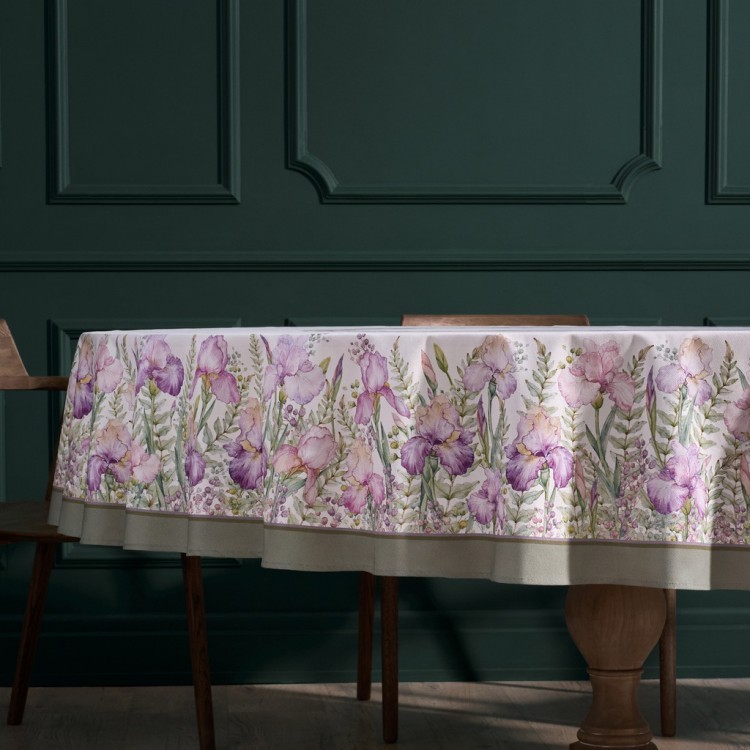 Скатерть круглая  "ирисы" ,d220см, 100% хлопок,твил c пропиткой, белый Lefard (850-743-25)