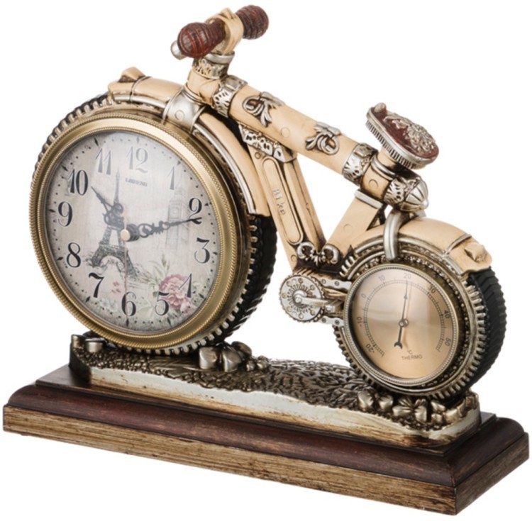 Часы настольные кварцевые с термометром "мотоцикл" 29,5*10*25 см. диаметр циферблата=12 см. (кор=12ш Lefard (204-152)