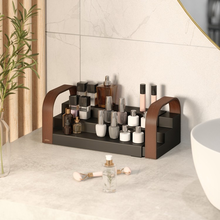 Полка для специй трехъярусная раздвижная bellwood, черная/орех (78715)