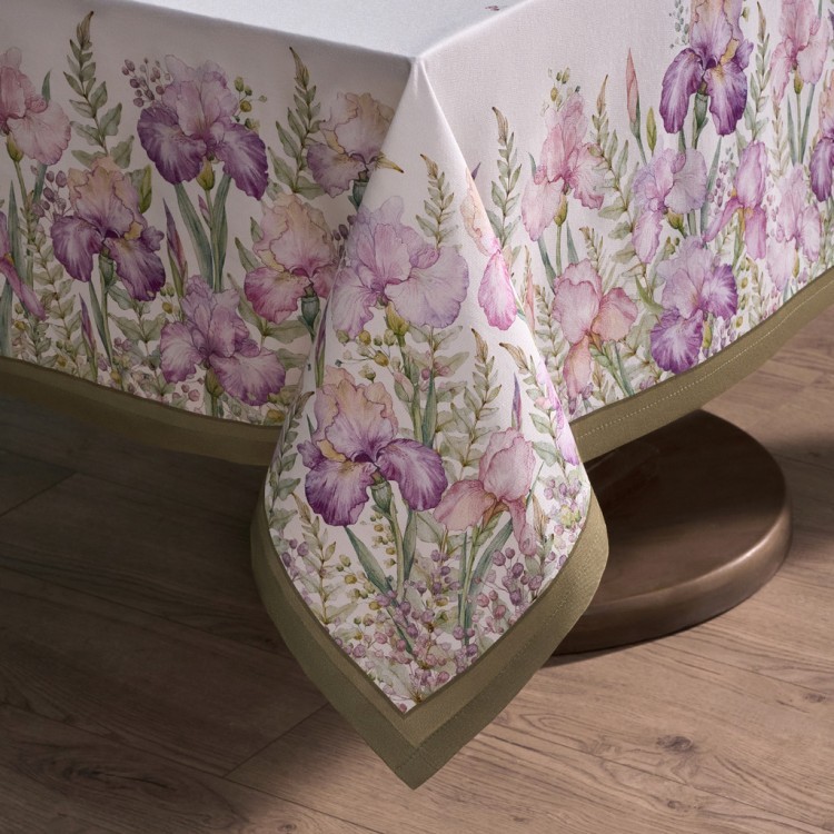 Скатерть "ирисы" 160х220см ,белый, 100% хлопок,твил пропитка Lefard (850-743-21)