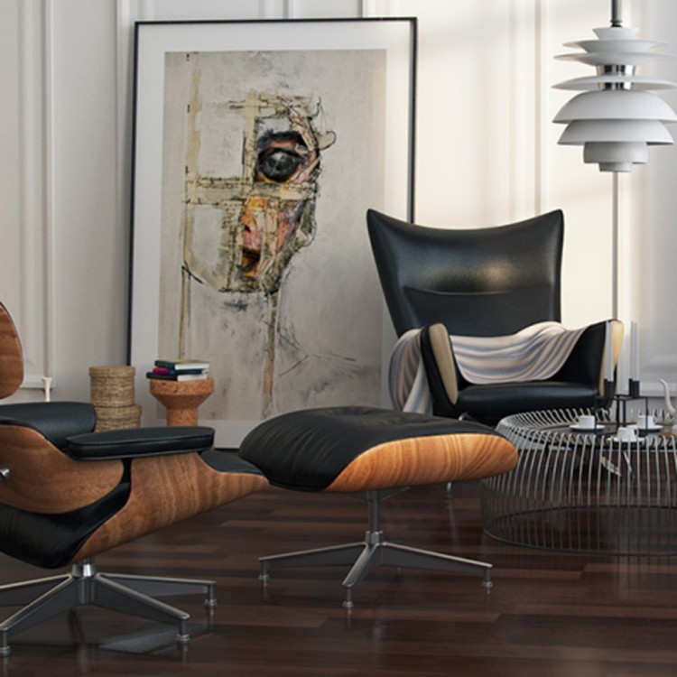 Пуф Eames Lounge EC-015/YM20371ash, металл, натуральная кожа, дерево, ash/black, ROOMERS FURNITURE