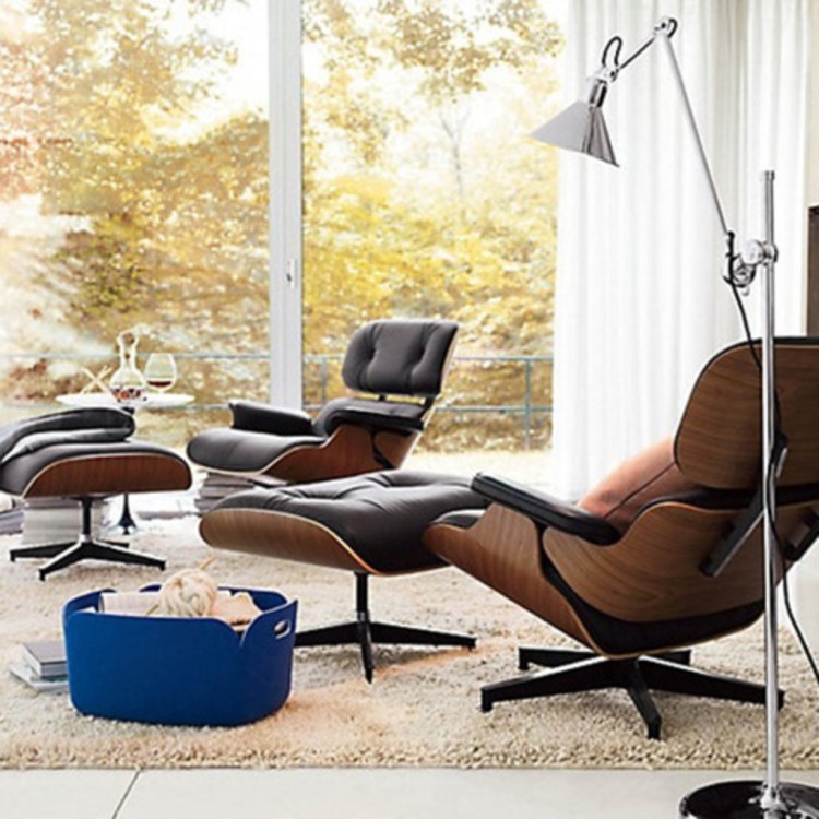 Пуф Eames Lounge EC-015/YM20371ash, металл, натуральная кожа, дерево, ash/black, ROOMERS FURNITURE