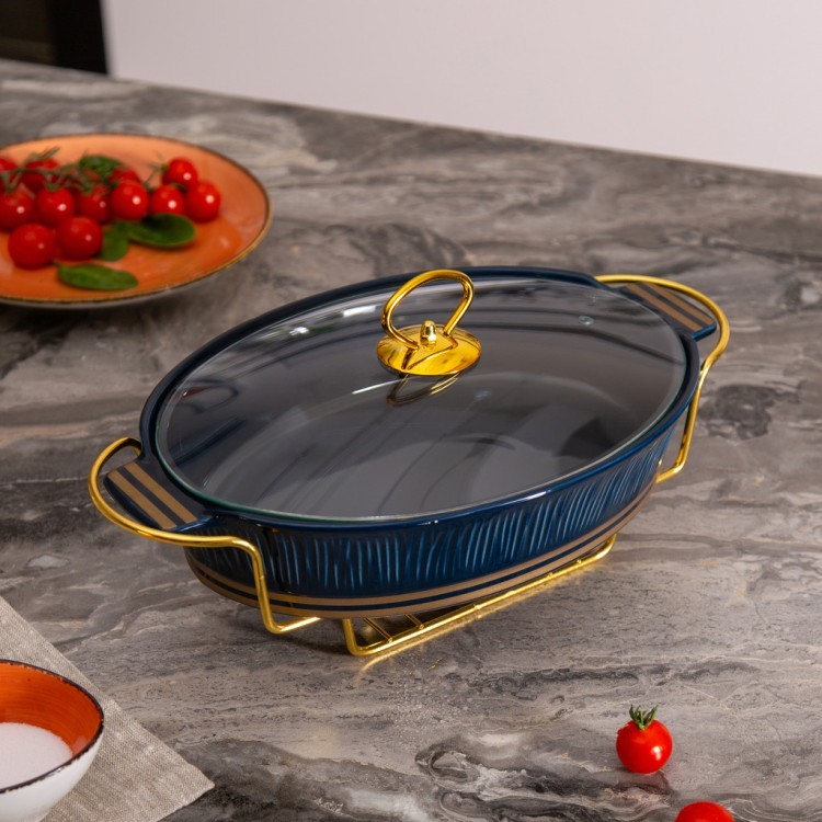 Мармит lefard "herbal" со стеклянной крышкой 33 см 1600 мл на металл. подставке синий Lefard (42-495)