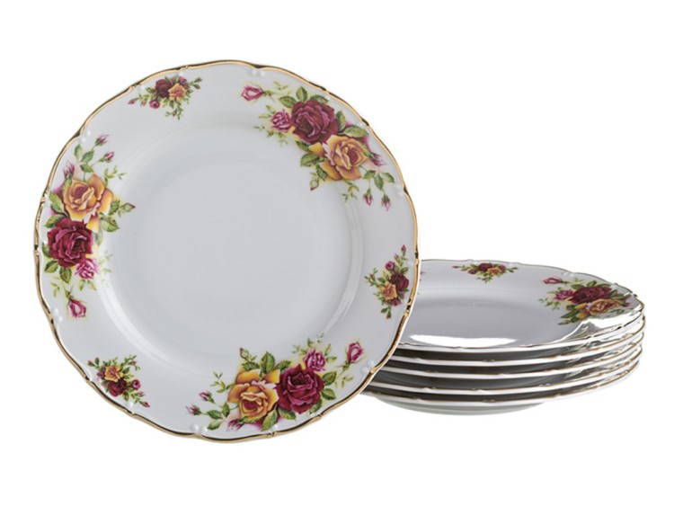 Набор тарелок "английские розы", 6 шт., диаметр=19 см Bohemia Porcelan (655-220) 