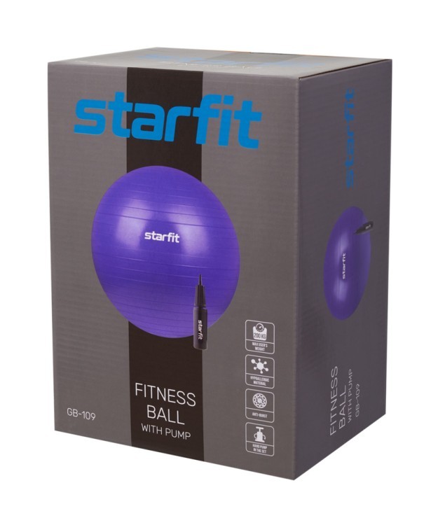 Фитбол Starfit GB-109 антивзрыв, 1000 гр, с ручным насосом, синий, 65 см (1772509)