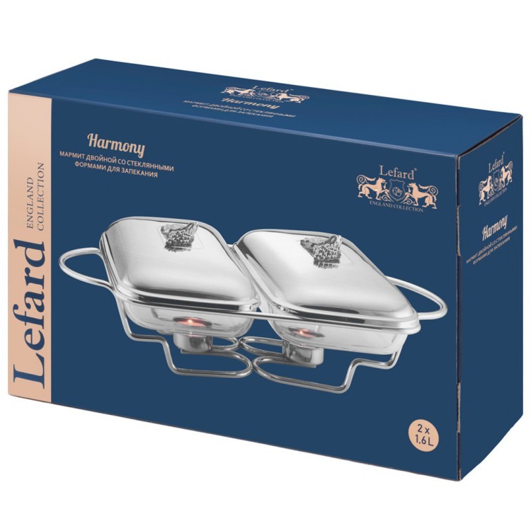 Мармит двойной lefard серия "harmony" со стеклянными формами для запекания, 1,6л/1,6л Lefard (920-112)