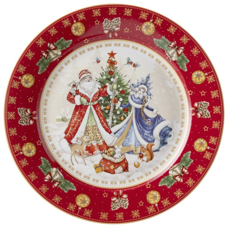 Тарелка обеденная lefard "дед мороз и снегурочка" 27см красная Lefard (85-1716-11)