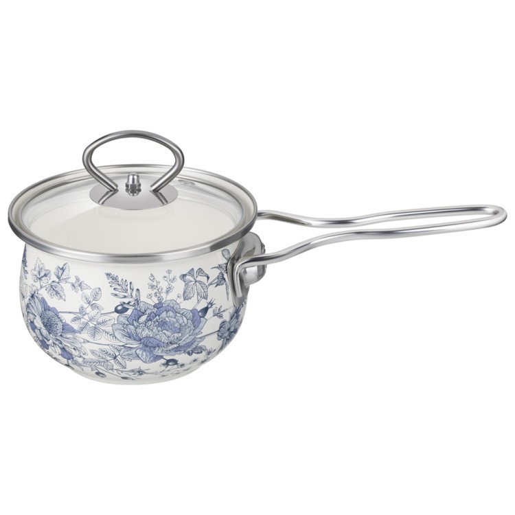 Ковш agness эмалированный со стеклянной крышкой серия "royal blue", 0,9 л, диа. 14см (943-133) 