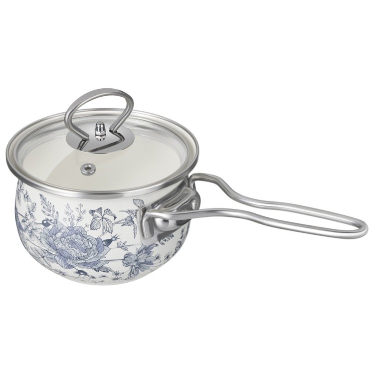 Ковш agness эмалированный со стеклянной крышкой серия "royal blue", 0,9 л, диа. 14см (943-133) 