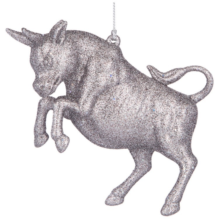Елочное украшение"бык символ года 2021" 12,5*3 см высота=8,5 см цвет:серебро с глиттером ((мал-24/ко Lefard (865-474)
