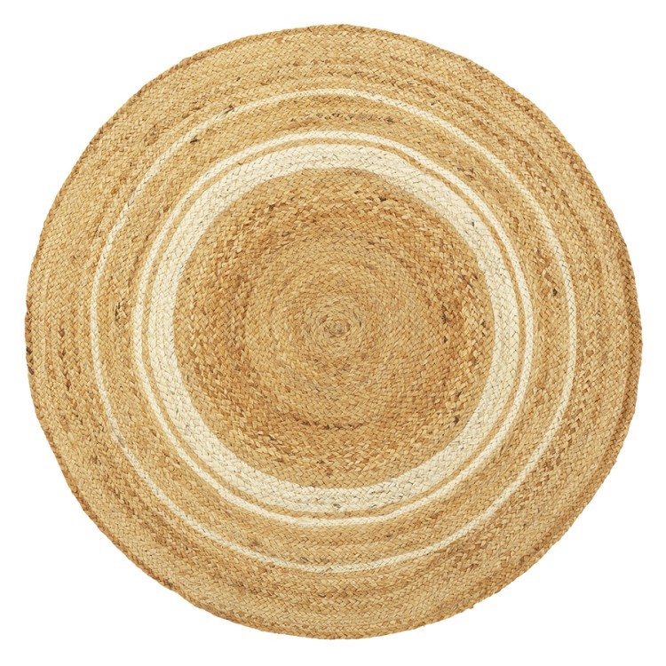 Ковер из джута круглый с вставками белого цвета из коллекции ethnic, 120см (76012)