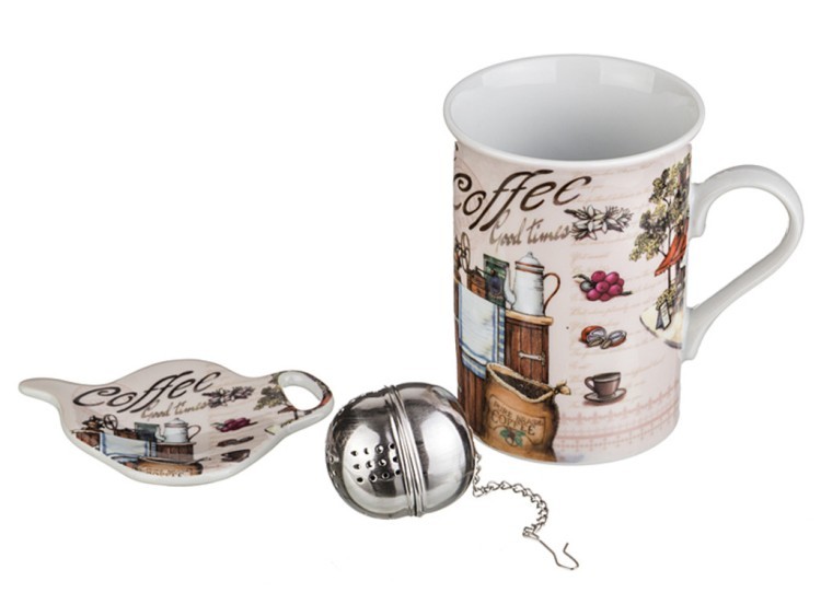 Чайный набор 3 пр.:кружка 300 мл.,подставка для чайн.пакетиков,ситечко для чая под.упак Porcelain Manufacturing (270-245) 