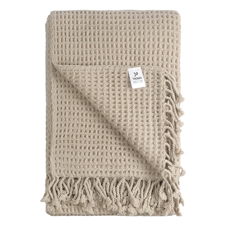 Плед из шерсти бежево-серого цвета из коллекции essential, 130х180 см (77084)