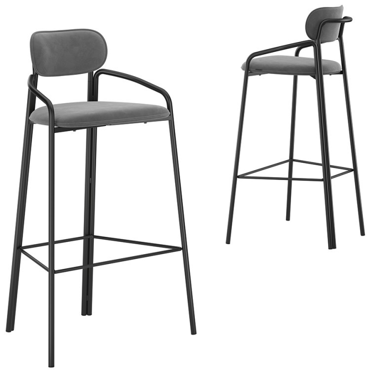 Набор из 2 барных стульев ror, round, велюр, черный/серый (74452)