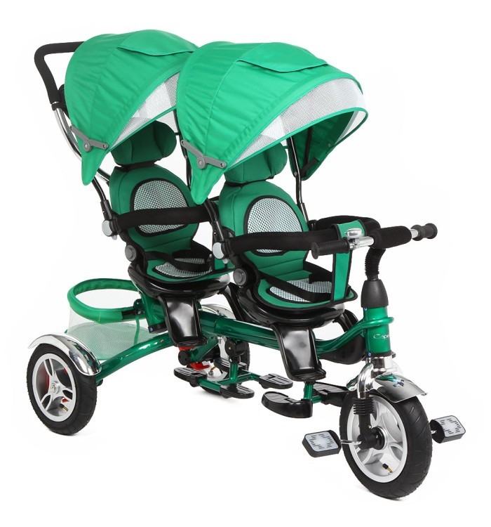 Велосипед 3-кол. для двойни Капелла, (1 шт/к), мод. "TWIN TRIKE 360", цв. GREEN (зеленый), надув. колеса (GL000431070)