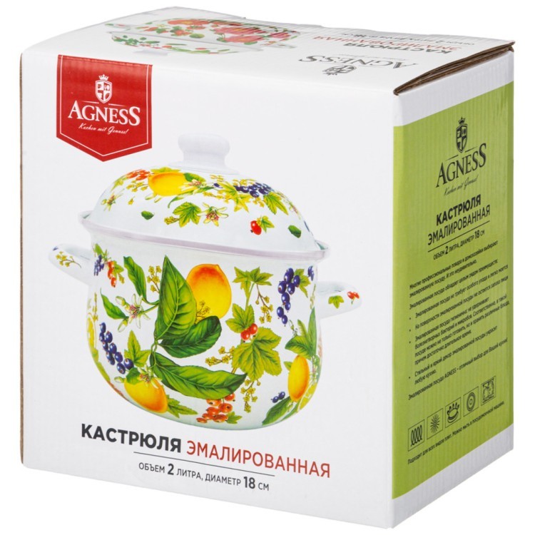 Кастрюля agness эмалированная с эмал.крышкой серия "фруктовая корзина", 2.0 л, 18*11 см Agness (934-581) Кастрюля agness эмалированная с эмал.крышкой серия "фруктовая корзина", 2.0 л, 18*11 см Agness (934-581)