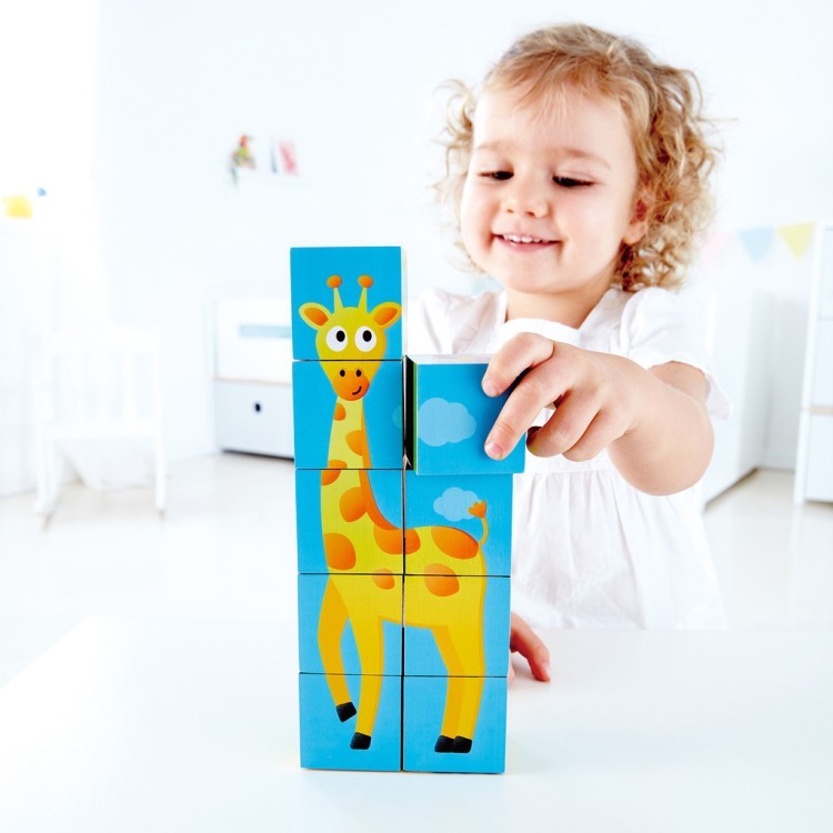 Детские деревянные кубики головоломка "Джунгли", 6 вариантов картинок (E1619_HP)