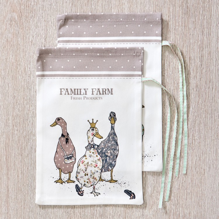 Набор  мешочков из 2-х шт "family farm" 20х29см,100%хлопок,капучино,твил,пропитка Lefard (850-749-91)