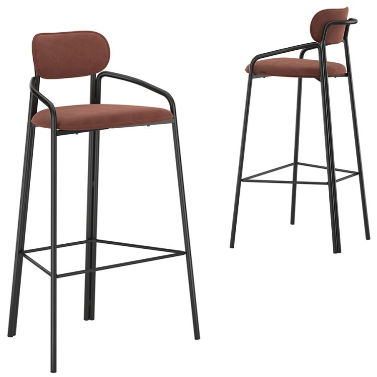 Набор из 2 барных стульев ror, round, велюр, черный/темно-красный (74454)