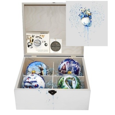 Новогодний набор на 4 шара Сердце мастера с кристаллами Swarovski (2567)