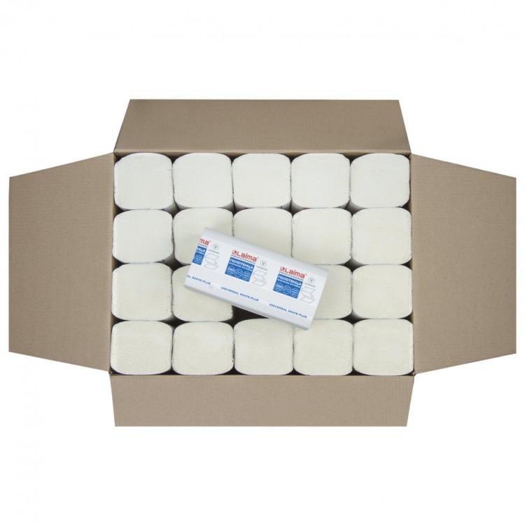 Полотенца бумажные 250 шт Laima (H3) Universal WhitePlus 1-сл. белые к-т 20 пачек 23х22 111344 (1) (89352)