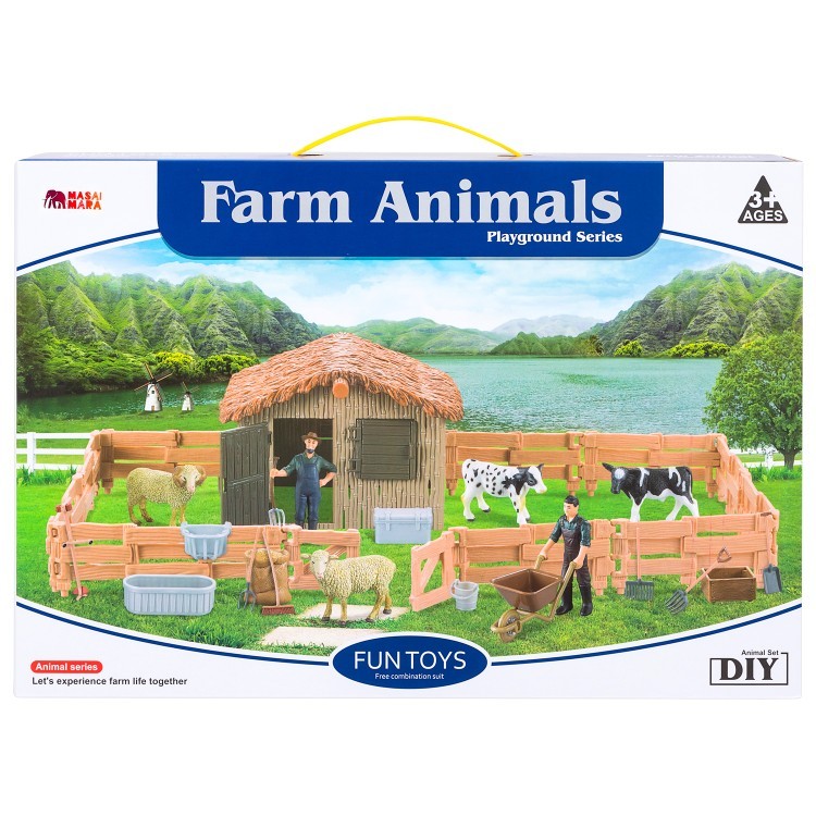 Набор фигурок животных серии "На ферме": Ферма игрушка, бычок, баран, фермер, инвентарь - 17 предметов (ММ205-062)