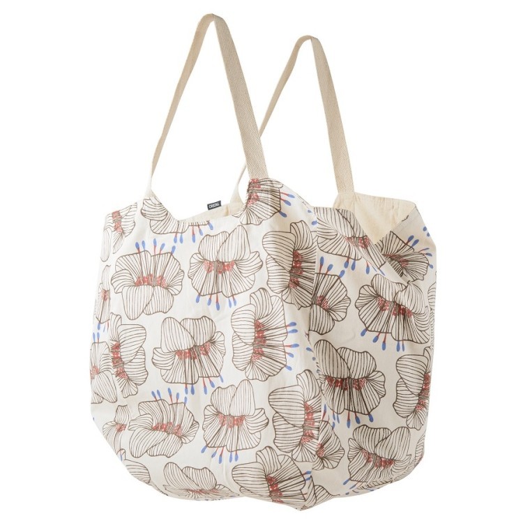 Пляжная сумка из хлопка молочного цвета с принтом Цветы из коллекции prairie (69838)