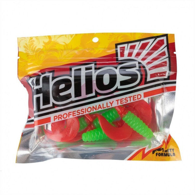 Твистер Helios Credo 2,35"/6,0 см, цвет Lime & Red 7 шт HS-10-021 (78008)