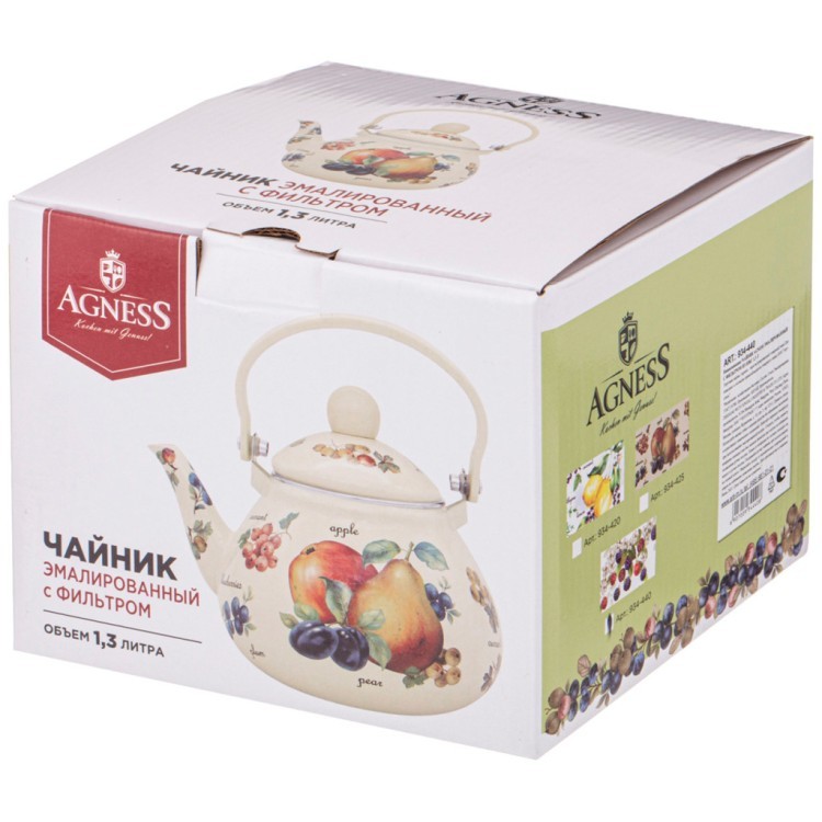 Чайник agness эмалированный со съемным фильтром из нжс, серия"секретные ингредиенты" 1,3 л Agness (934-420)