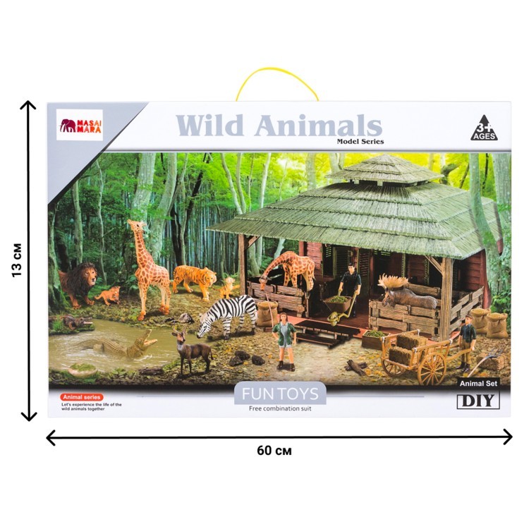 Набор фигурок животных серии "На ферме": Ферма игрушка, жираф, тигры, крокодил, антилопа, фермеры, инвентарь -21 предмет (ММ205-073)