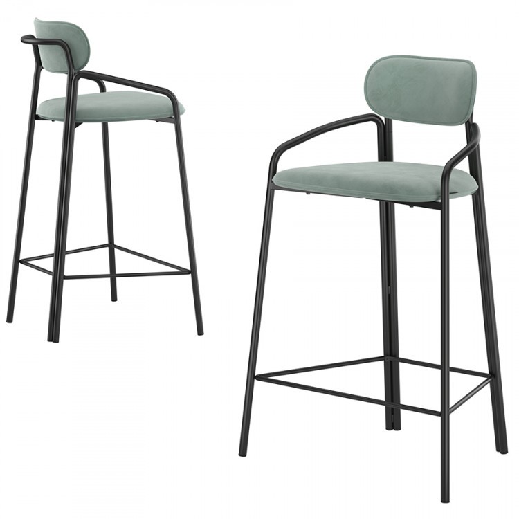Набор из 2 полубарных стульев ror, round, велюр, черный/светло-бирюзовый (74457)