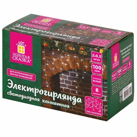 Светодиодная гирлянда для дома Золотая Сказка Бахрома 100 LED 15 нитей 2х0,5 м 220V 591271 (2) (87162) Светодиодная гирлянда для дома Золотая Сказка Бахрома 100 LED 15 нитей 2х0,5 м 220V 591271 (2) (87162)