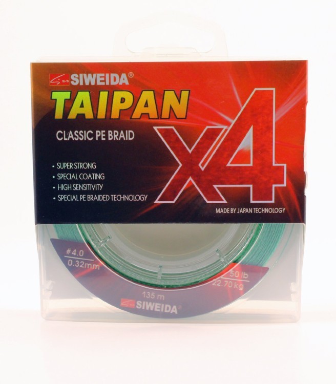 Леска плетеная Siweida Taipan Classic PE Braid X4 135м 0,32мм (22,70кг) светло-зеленая (62293)